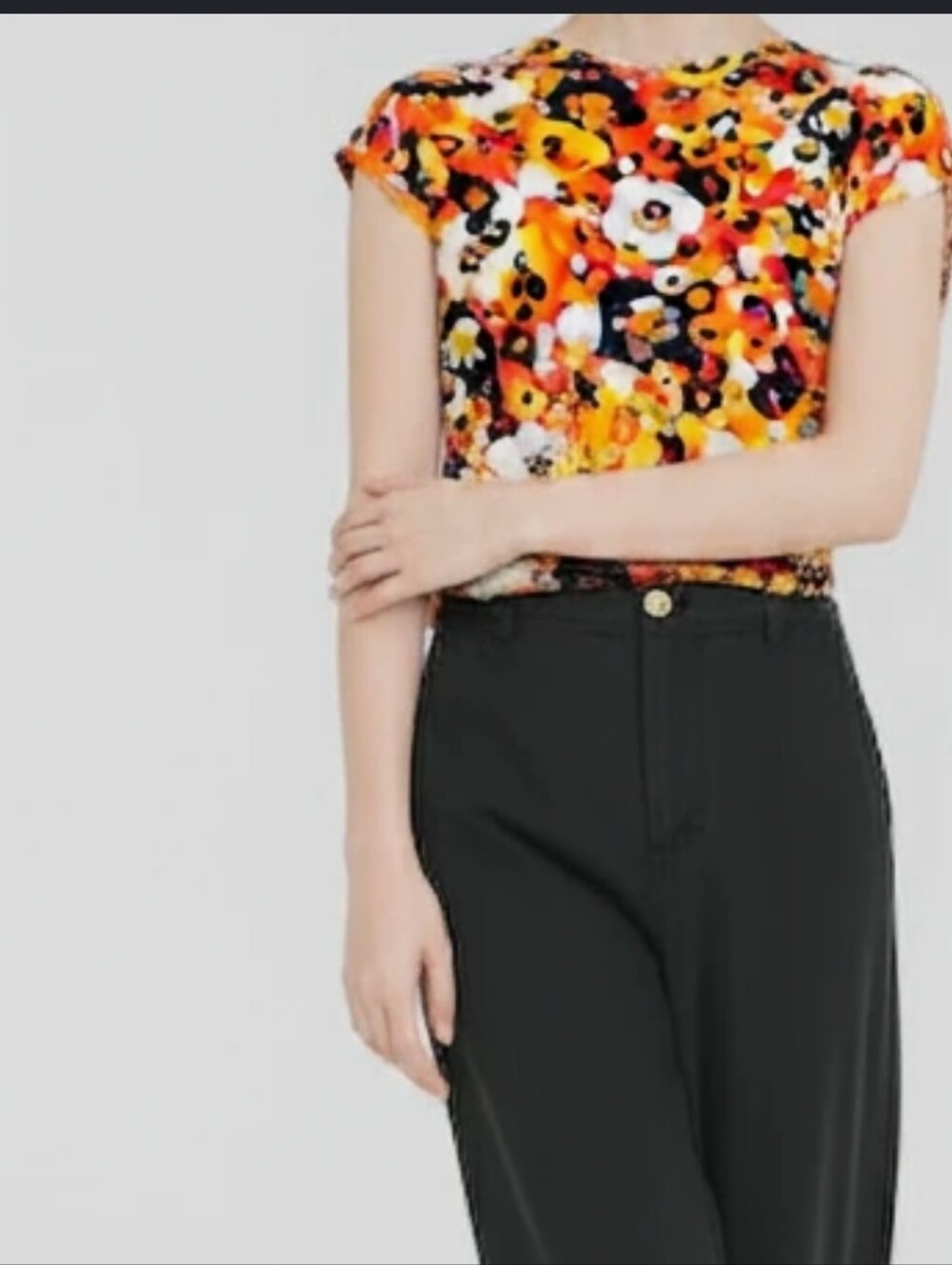 Cathy Daniels Floral Print Women's Top - Gray and Orange Size MED NWT 34$